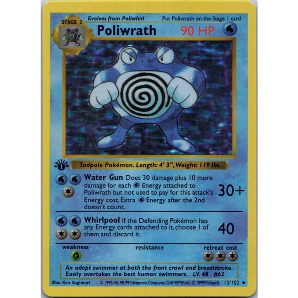 Poliwrath Base Set Shadowless 1st Edition "Reprinted" - Picture 1 of 3